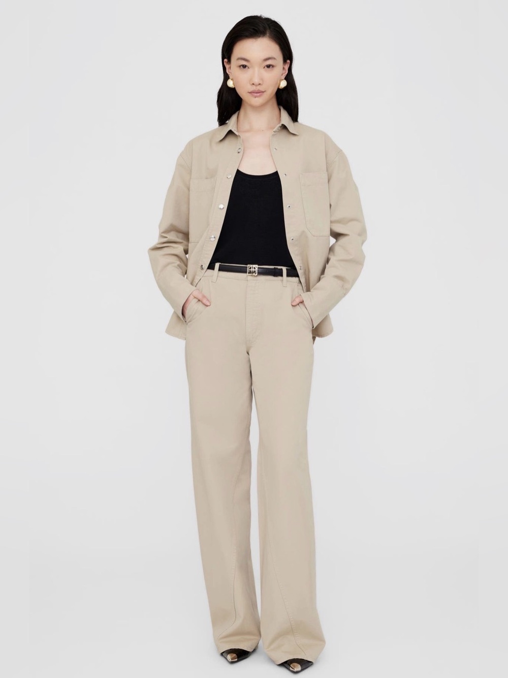 New Anine Bing Briley high waist wide leg pants Oatmeal size 27